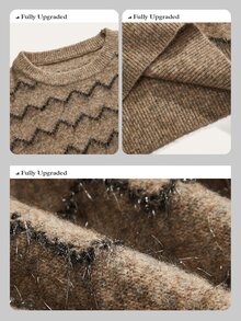 Anewsta Pattern Drop Shoulder Sweater - Rust Brown - View 3