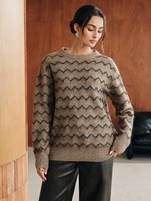Anewsta Pattern Drop Shoulder Sweater - Rust Brown - View 8