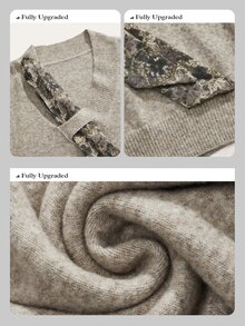 Anewsta Sweater dengan Motif Bunga dan Bahu Longgar - Khaki - View 3