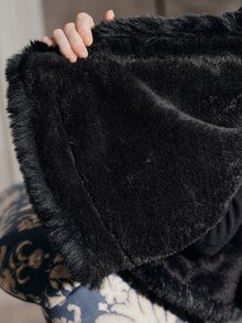 Anewsta Jubah Pendek Bulu Imitasi Musim Gugur/Dingin, Selendang Bulu Serbaguna - Hitam - View 10
