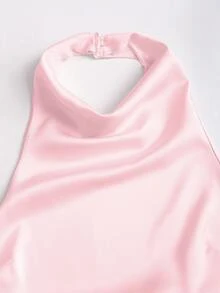 Sweetra 女士纯色简约露背系带吊带背心，适合日常穿着 - 粉色 - 查看 3