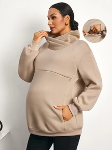 MaterniWear Cocok untuk Kerja Kantor dan Perjalanan, Sweatshirt Lengan Panjang dengan Resleting dan Fungsi Menyusui, Serbaguna untuk Ibu Hamil, Musim Gugur - Khaki - View 10