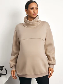 MaterniWear Cocok untuk Kerja Kantor dan Perjalanan, Sweatshirt Lengan Panjang dengan Resleting dan Fungsi Menyusui, Serbaguna untuk Ibu Hamil, Musim Gugur - Khaki - View 5