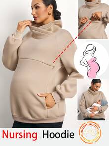 MaterniWear Cocok untuk Kerja Kantor dan Perjalanan, Sweatshirt Lengan Panjang dengan Resleting dan Fungsi Menyusui, Serbaguna untuk Ibu Hamil, Musim Gugur - Khaki - View 1