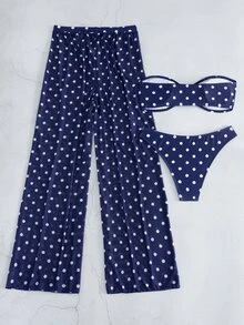 Bonvoyette 女款夏季海灘波點抹胸比基尼三角褲兩件式泳衣套裝附裙子 - 彩色 - 查看 2
