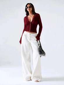 LYSMO Women's Lace Patchwork Casual Versatile Daily Wear Cardigan - Red - View 4