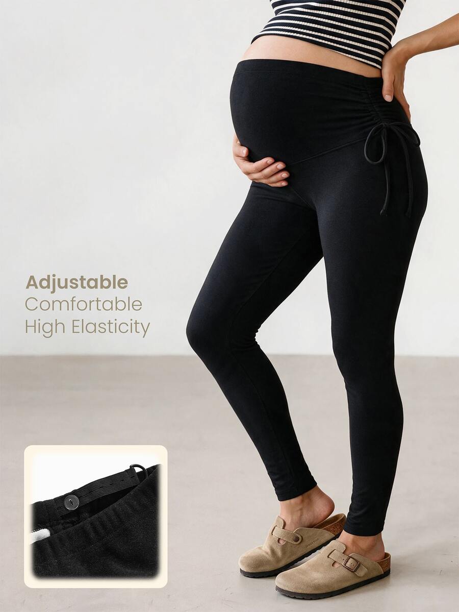 Modmama سروال ضيق كاجوال للحوامل بحزام خصر قابل للتعديل - الأسود - مشاهدة 1