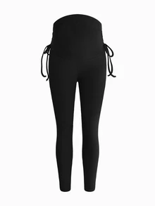 Modmama Adjustable Waistband Maternity Casual Leggings - Black - View 5