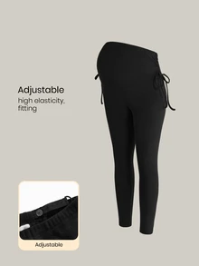 Modmama Adjustable Waistband Maternity Casual Leggings - Black - View 1