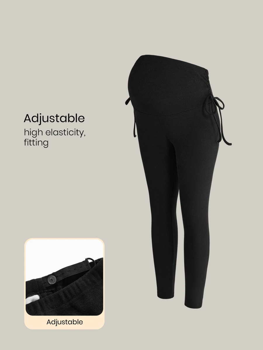 Modmama Adjustable Waistband Maternity Casual Leggings - Black - View 1