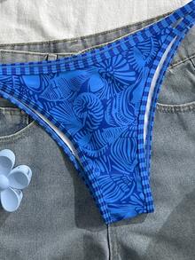 Swim Mod Women's Spaghetti Strap Orange Floral Print Sexy Beach Vacation Swimwear Set - Blue - View 6