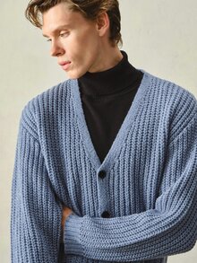 Manfinity CasualKnits Fall Clothes For Man Men's Casual Solid Color Cardigan, Versatile For Autumn/Winter Formal Old Money Cardigan Men - Blue - View 4