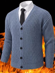 Manfinity CasualKnits Fall Clothes For Man Men's Casual Solid Color Cardigan, Versatile For Autumn/Winter Formal Old Money Cardigan Men - Blue - View 1
