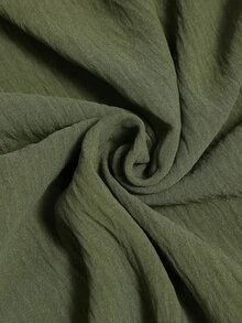 Linhara CURVE Plus Size Women's Spring/Autumn New Collar Ruched Ruffle V-Neck Skin-Friendly Textured Fabric Long Loose Green Dress Fall - Army Green - View 4