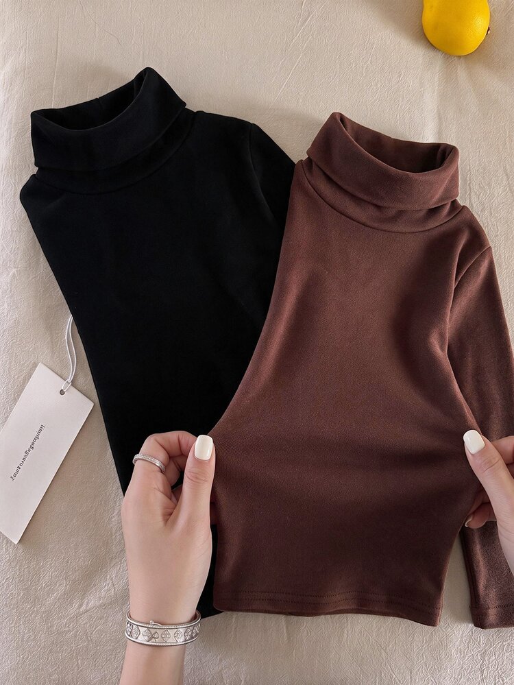 SHEIN 3pcs Young Boys' Knitted High Neck Solid Color T-Shirts, Casual Comfortable For Fall & Winter Kids - Multicolor - View 1