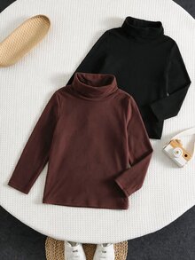 SHEIN 3pcs Young Boys' Knitted High Neck Solid Color T-Shirts, Casual Comfortable For Fall & Winter Kids - Multicolor - View 3
