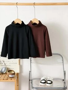SHEIN 3pcs Young Boys' Knitted High Neck Solid Color T-Shirts, Casual Comfortable For Fall & Winter Kids - Multicolor - View 4