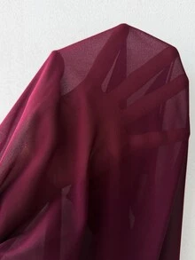 Vionelle Blus Ukuran Plus Minimalis Warna Polos Kerah Tegak Bahan Chiffon Dua Lapis Lengan Panjang Mengembang Melangsingkan Serbaguna untuk Komuter. - Burgundy - View 5
