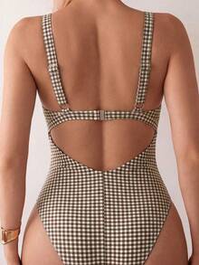 SHEIN Swim 2026春夏女士格子打结镂空连体泳衣 - 彩色 - 查看 2