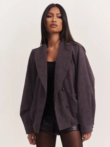 SHEIN BAE Women's Solid Color Shawl Collar Long Sleeve Single-Breasted Casual Jacket - Brown - View 5