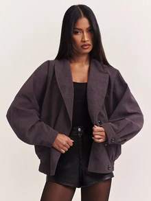 SHEIN BAE Women's Solid Color Shawl Collar Long Sleeve Single-Breasted Casual Jacket - Brown - View 4