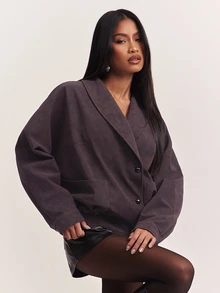 SHEIN BAE Women's Solid Color Shawl Collar Long Sleeve Single-Breasted Casual Jacket - Brown - View 3