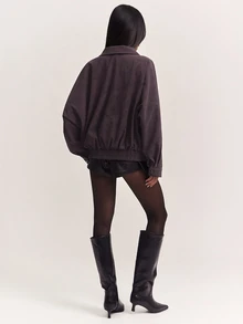SHEIN BAE Women's Solid Color Shawl Collar Long Sleeve Single-Breasted Casual Jacket - Brown - View 2