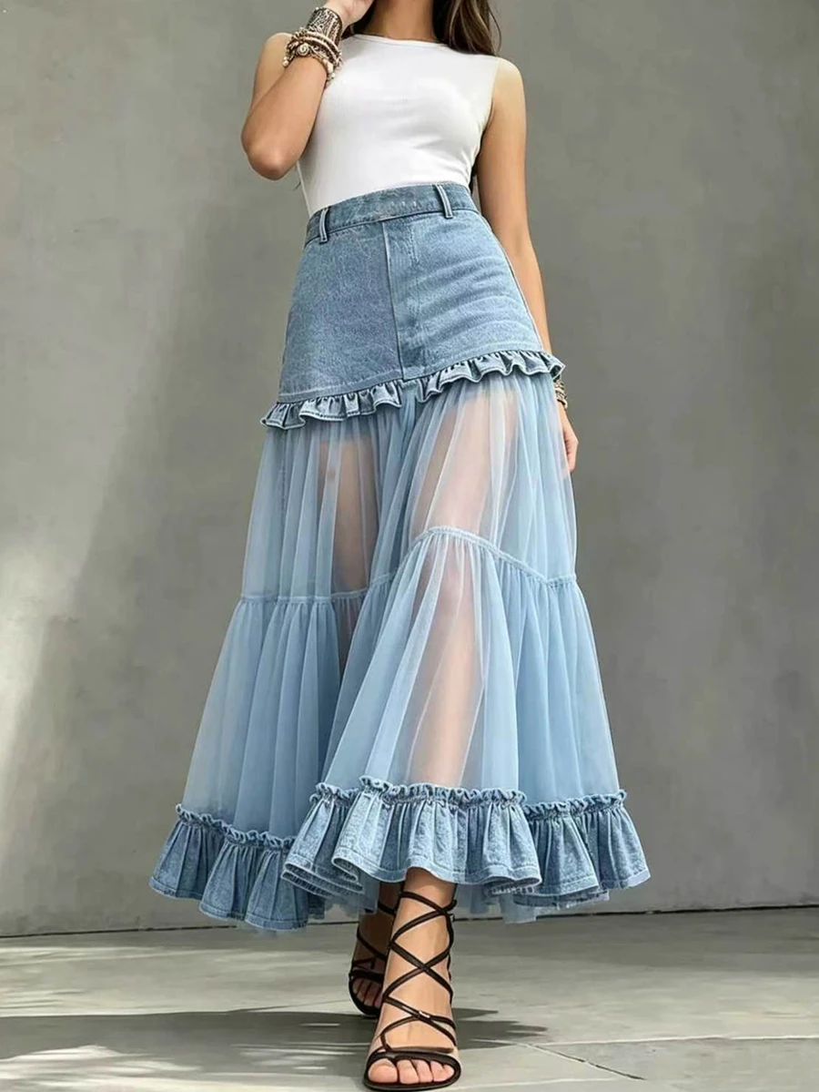 SHEIN Holidaya 新款夏季女款半透明藍色裙 - 藍色 - 查看 1
