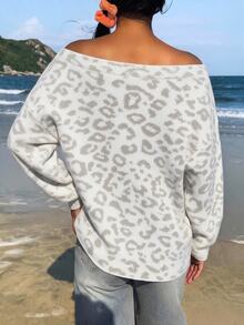CovetEZ Women's Leopard Print Off-Shoulder Sweater - White - View 2