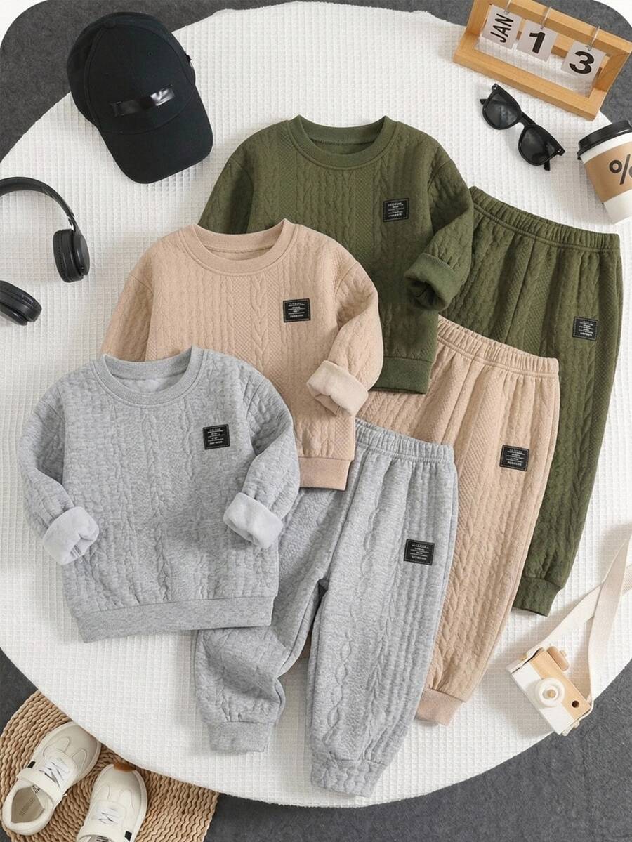 SHEIN Kids 3pcs Pieces Young Boys Casual Cute Versatile Simple Print Solid Color Jogger Pants Elastic Wai - Multicolor - View 1