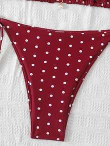 SHEIN Swim Pakaian Renang Musim Panas untuk Wanita di Pantai, Set Baju Renang dengan Motif Acak - Burgundy - View 6