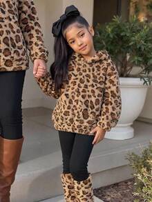SHEIN Kids Young Girl Leopard Print Hoodie And Autumn Pants Casual Set - Multicolor - View 1