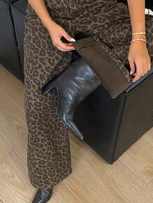 DAZY Women's Autumn/Winter Thermal Lined Leopard Print Jeans - Brown - View 7
