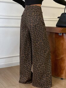 DAZY Women's Autumn/Winter Thermal Lined Leopard Print Jeans - Brown - View 4