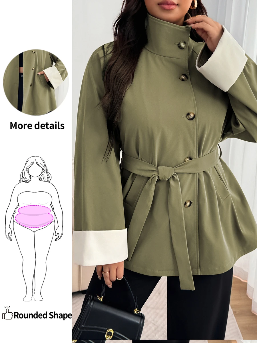 Enliva Manteaux grande taille automne - Militaire verte - Voir 1