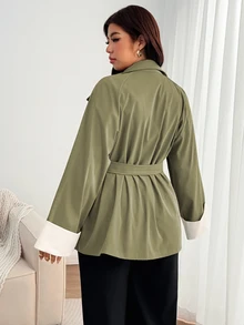 Enliva Manteaux grande taille automne - Militaire verte - Voir 2
