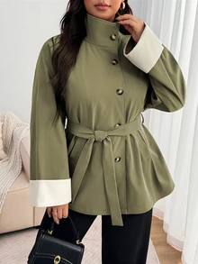 Enliva Manteaux grande taille automne - Militaire verte - Voir 7