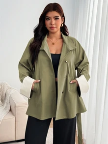 Enliva Manteaux grande taille automne - Militaire verte - Voir 4