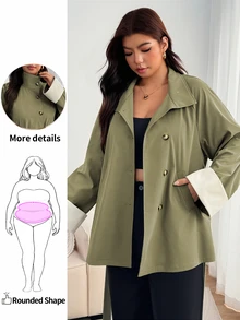 Enliva Manteaux grande taille automne - Militaire verte - Voir 3