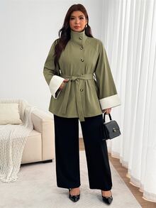 Enliva Manteaux grande taille automne - Militaire verte - Voir 8