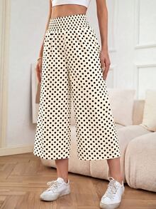 SHEIN LUNE 女款波點印花寬鬆休閒鬆緊腰七分褲 - 彩色 - 查看 6