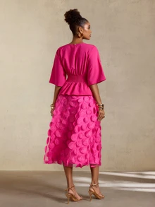 BamGlimmer Women's Rose Red 3D Floral Elegant Party 2 Pieces Set - Hot Pink - View 3