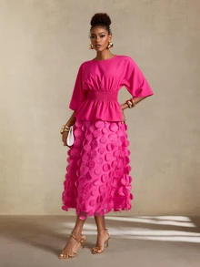 BamGlimmer Women's Rose Red 3D Floral Elegant Party 2 Pieces Set - Hot Pink - View 6