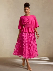 BamGlimmer Women's Rose Red 3D Floral Elegant Party 2 Pieces Set - Hot Pink - View 7