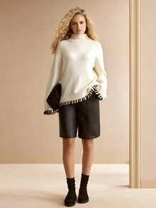 MOTF PREMIUM AUTUMN/WINTER WHITE HANDMADE STRAP HIGH NECK DROP SHOULDER LOOSE SWEATER - White - View 6