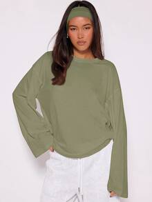 MUSERA Loose Long Sleeve Top Casual Capsule Wardrobe Everyday Oversized Tees Holiday Vacation Spring Summer - Green - View 1