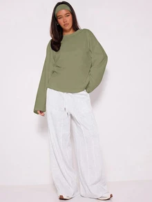 MUSERA Loose Long Sleeve Top Casual Capsule Wardrobe Everyday Oversized Tees Holiday Vacation Spring Summer - Green - View 4