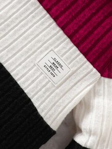 SHEIN Playful Pals Baby Boy Colorblock Rib Knit Top & Pants 2pcs Set - Multicolor - View 6