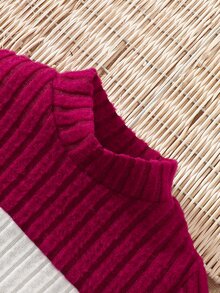 SHEIN Playful Pals Baby Boy Colorblock Rib Knit Top & Pants 2pcs Set - Multicolor - View 5