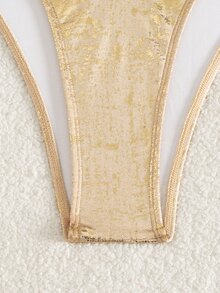 Swim SXY 2件套欧美风情女士性感深V亮片露背交叉系带比基尼套装 - 金色 - 查看 6